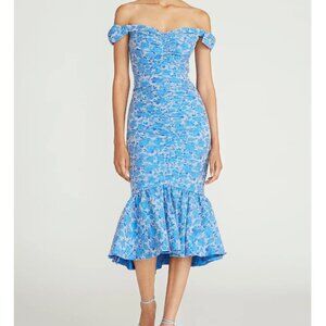 Theia Couture Women's Eliza Floral Ruched Cocktail Dress Blue - 4